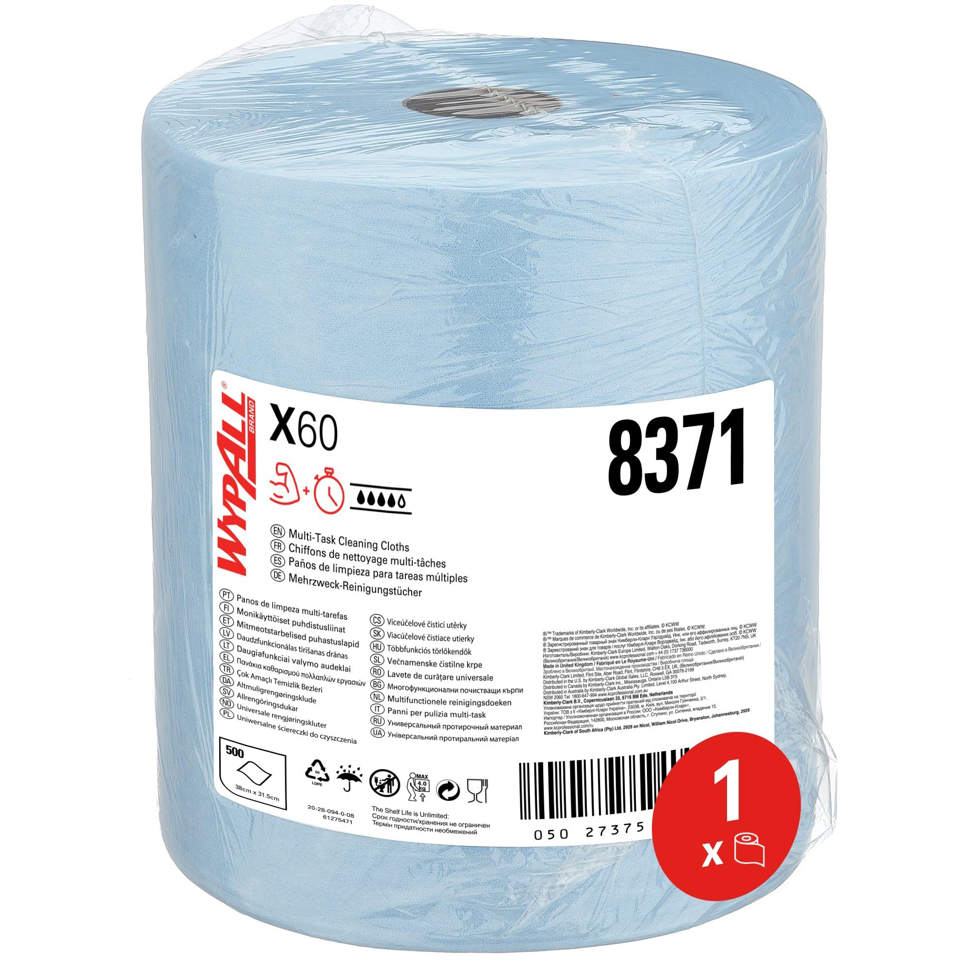 wypall-x60-reinigungst-cher-8371-blau-1x500-t-cher-putzpapierrolle image 1