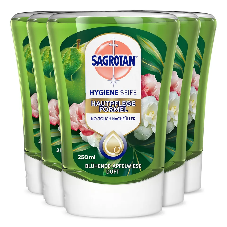 sagrotan-no-touch-nachf-ller-bl-hende-apfelwiese-handseife-5-x-250-ml image 1