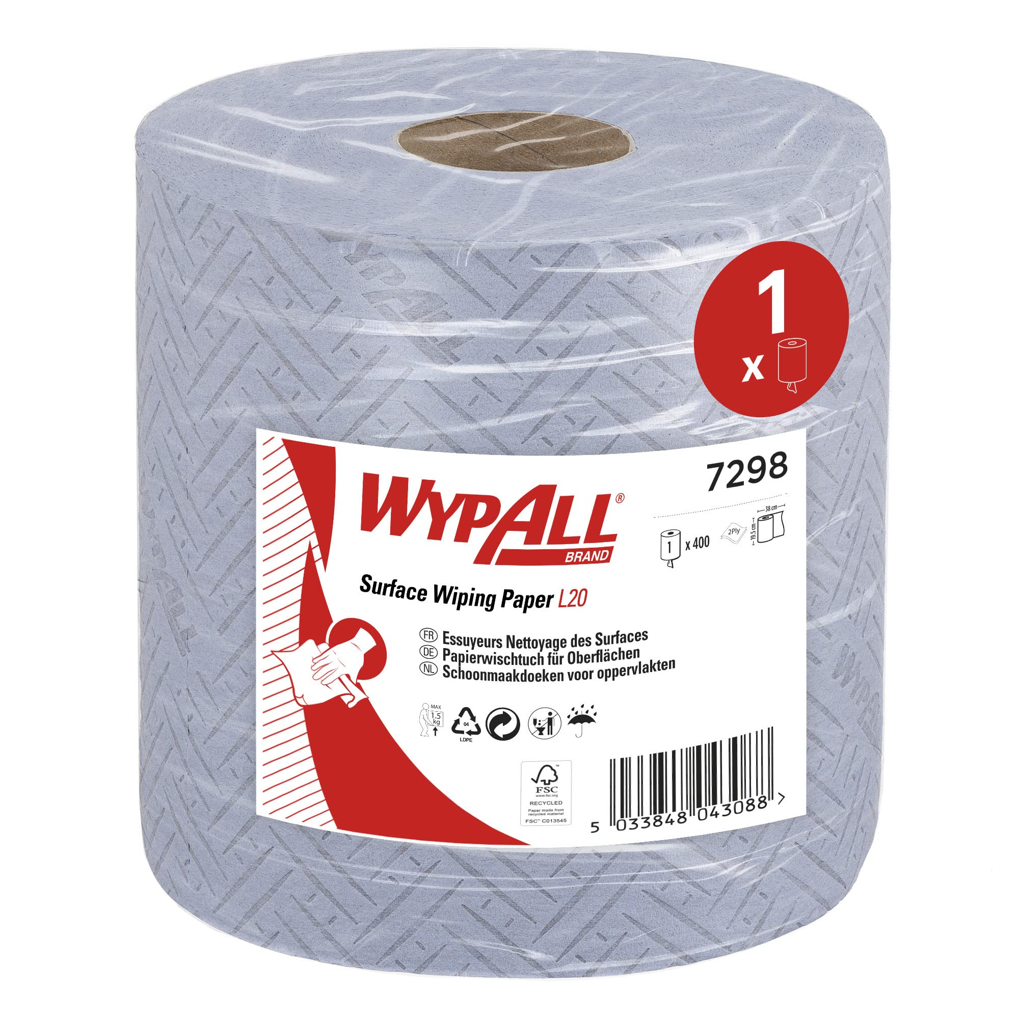 wypall-l20-7298-papier-wischrolle-blau-2-lagig-zentralentnahme-1-x-400-t-cher image 1