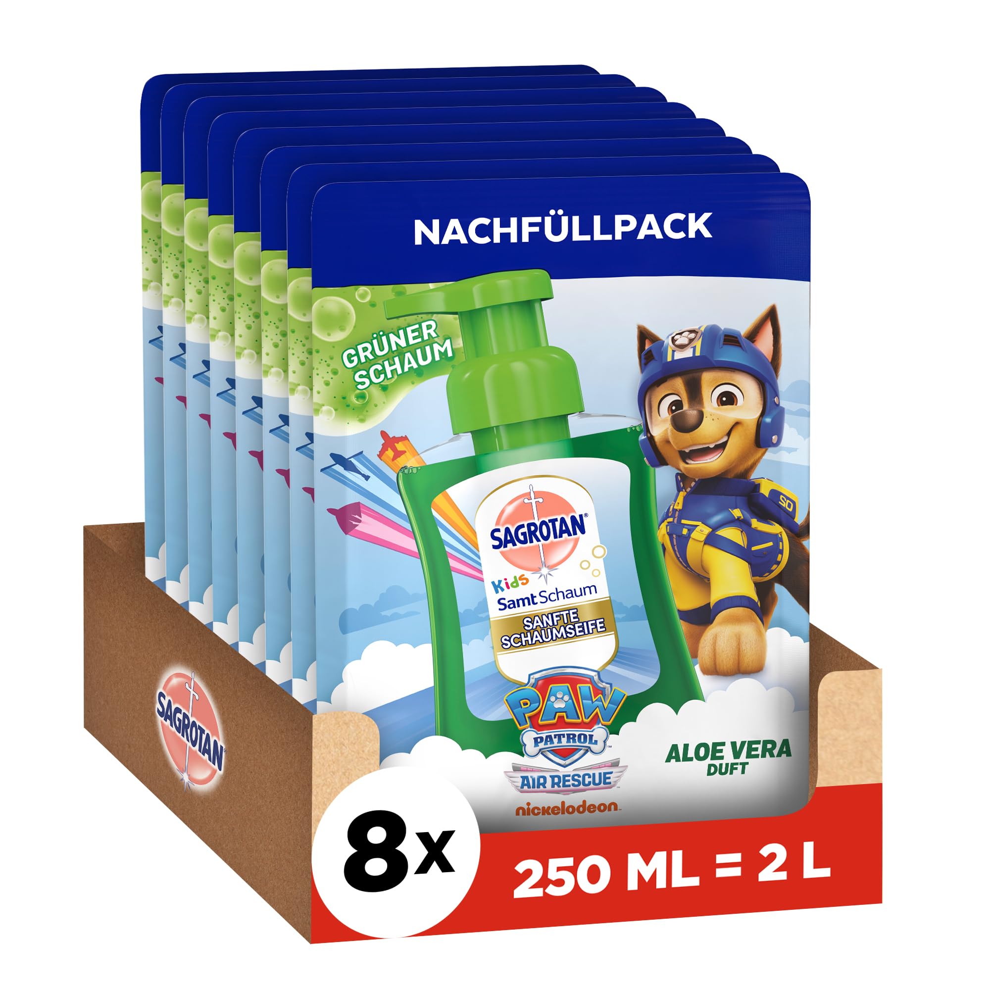 sagrotan-kids-schaumseife-aloe-vera-nachf-ller-8x250ml-paw-patrol image 1
