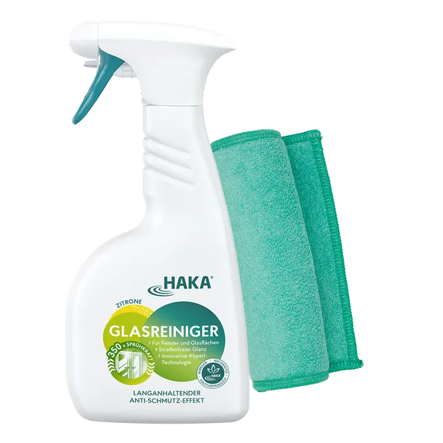 haka-saubere-fenster-set-glasreiniger-spray-500-ml-microfaser-powertuch image 1