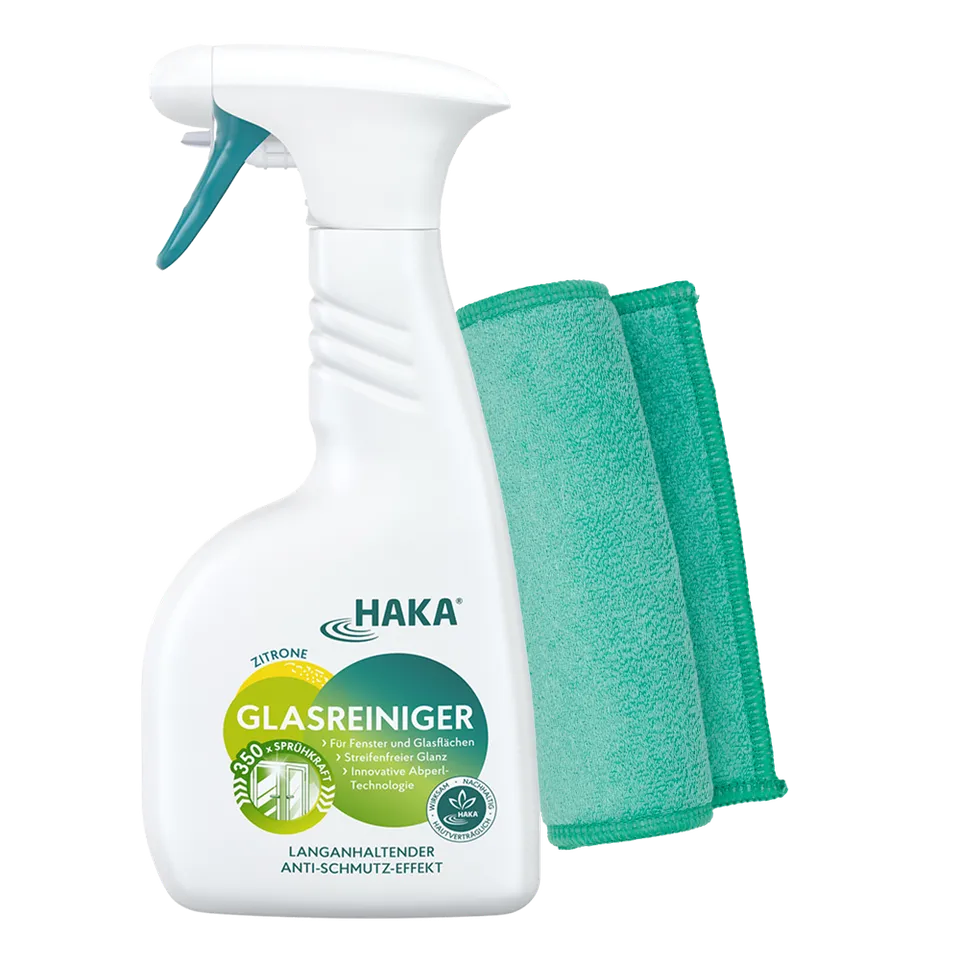 haka-saubere-fenster-set-glasreiniger-spray-500-ml-microfaser-powertuch image 1