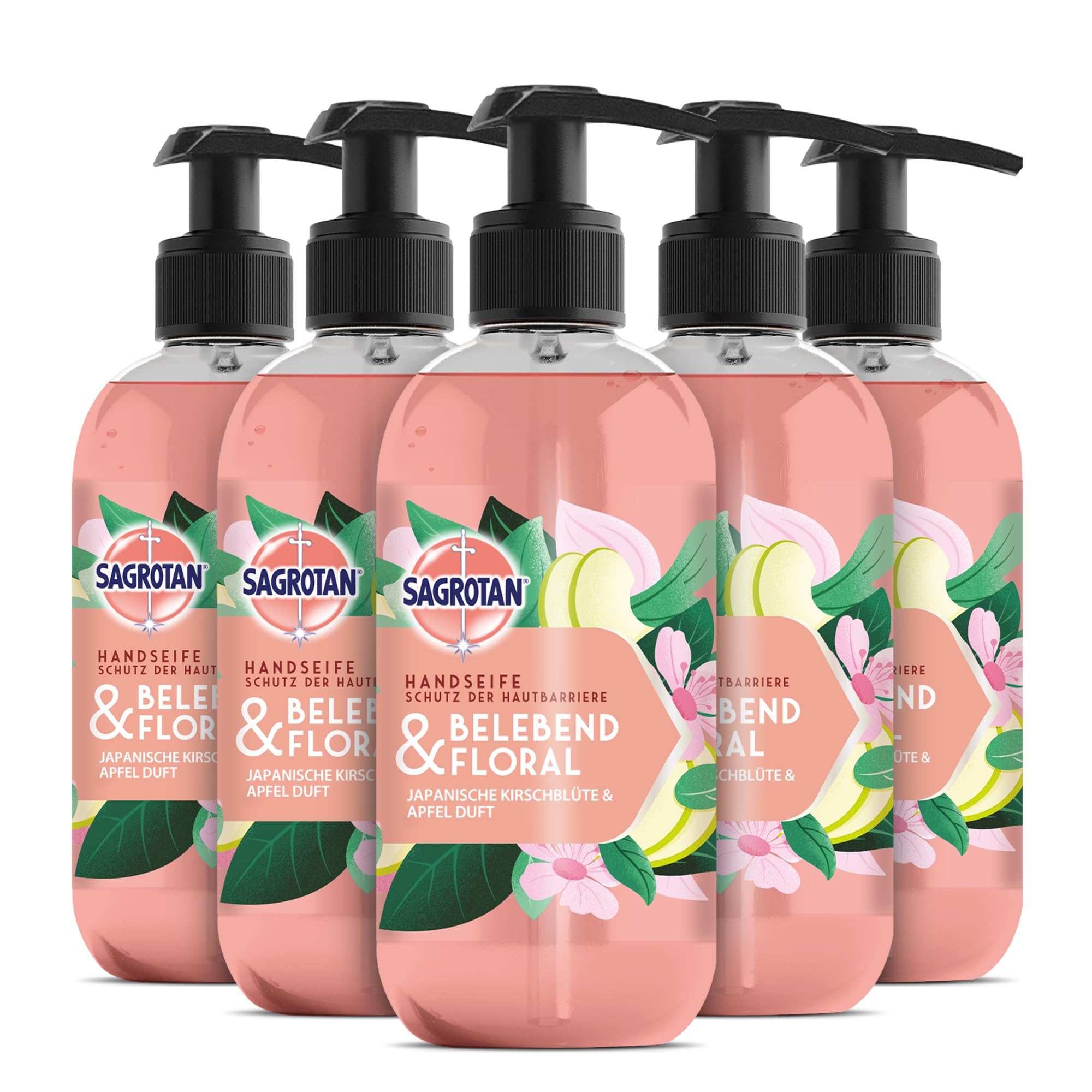 sagrotan-hygieneseife-belebend-und-floral-fl-ssigseife-5x300-ml image 1