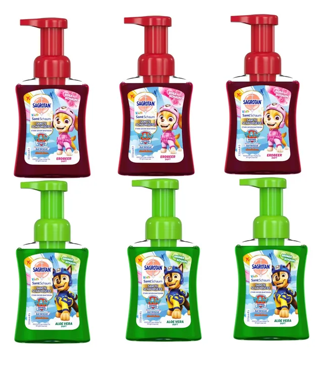 sagrotan-kids-samt-schaumseife-mix-set-erdbeere-aloe-vera-6-x-250-ml image 1