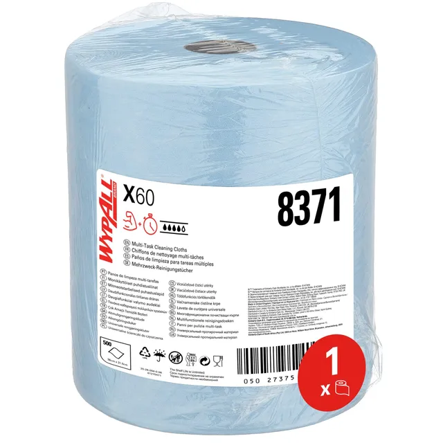 wypall-x60-reinigungst-cher-8371-blau-1x500-t-cher-putzpapierrolle image 1