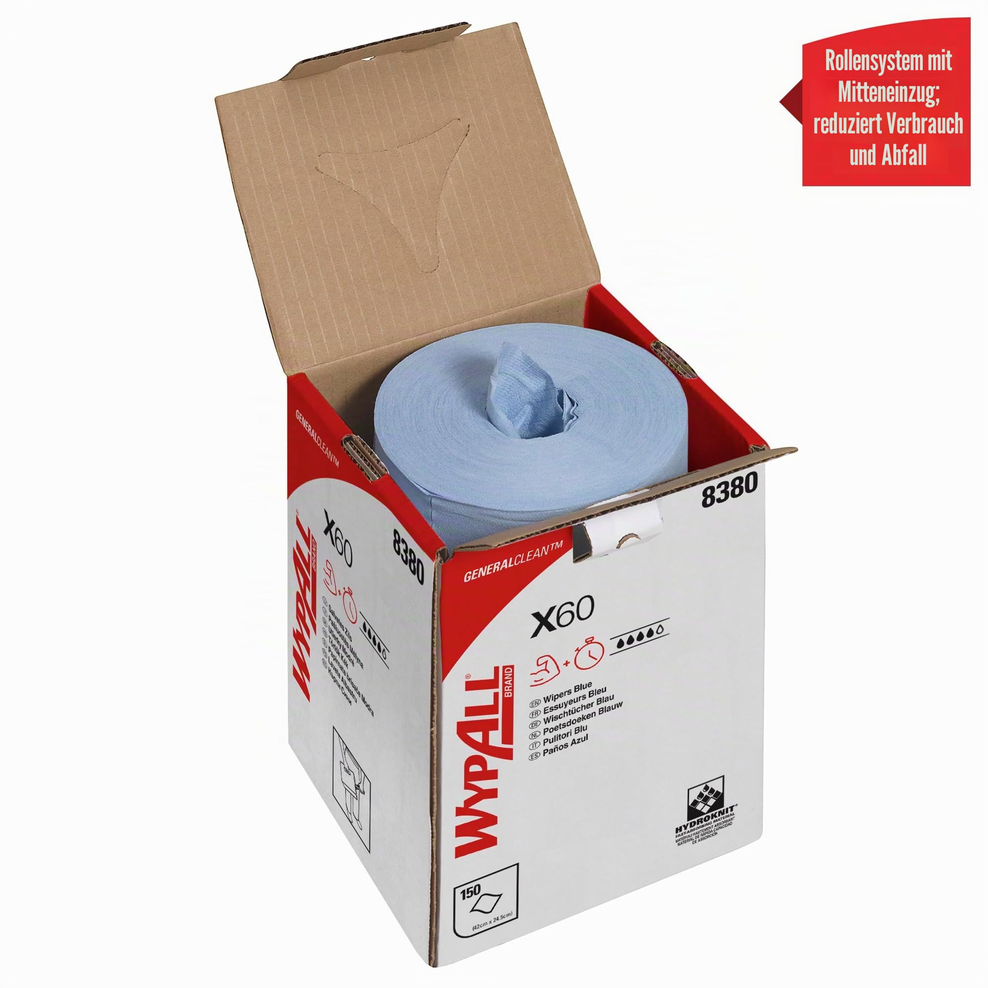 wypall-x60-reinigungst-cher-8380-putzrolle-zentralentnahme-blau-150-t-cher image 4