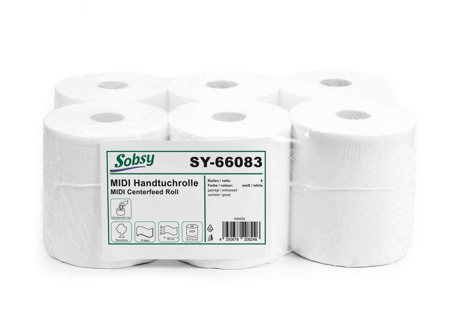 sobsy-midi-papier-handtuchrollen-2-lagig-recycling-weiss-6-x-100-m image 1