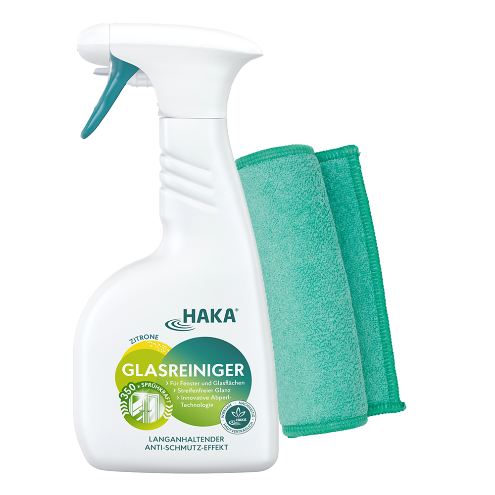 haka-saubere-fenster-set-glasreiniger-spray-500-ml-microfaser-powertuch image 1
