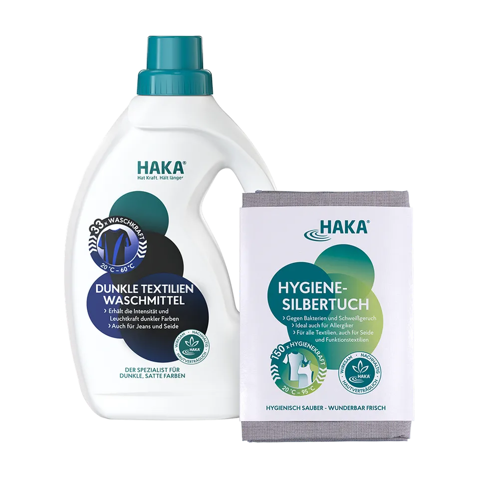 haka-set-dunkle-w-sche-ultrafrisch-waschmittel-1l-hygiene-silbertuch image 1