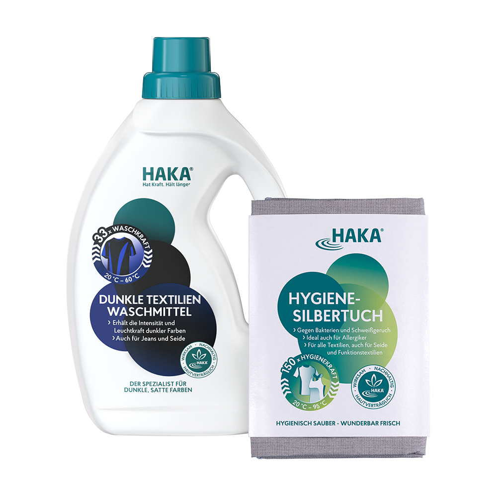 haka-set-dunkle-w-sche-ultrafrisch-waschmittel-1l-hygiene-silbertuch image 1